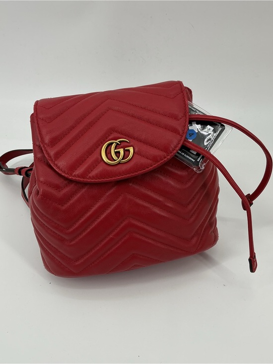 Gucci GG Marmont Mini Backpack Red Matelassé Leather Antique Gold Auth COA main image 8